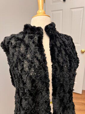 RARE Vintage Paula Lishman Limited Handknit Black Scallop Knit Beaver Fur Vest